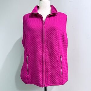 Plus Size 1X — Karen Scott Sport Quilted Zip Vest — Stand Collar — Fuchsia 🍁🍁